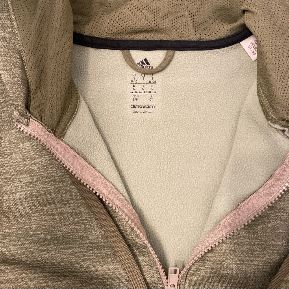 Moss Olive Green Zip Up Hooded Climawarm Adidas Sweater - Picture 3 of 5